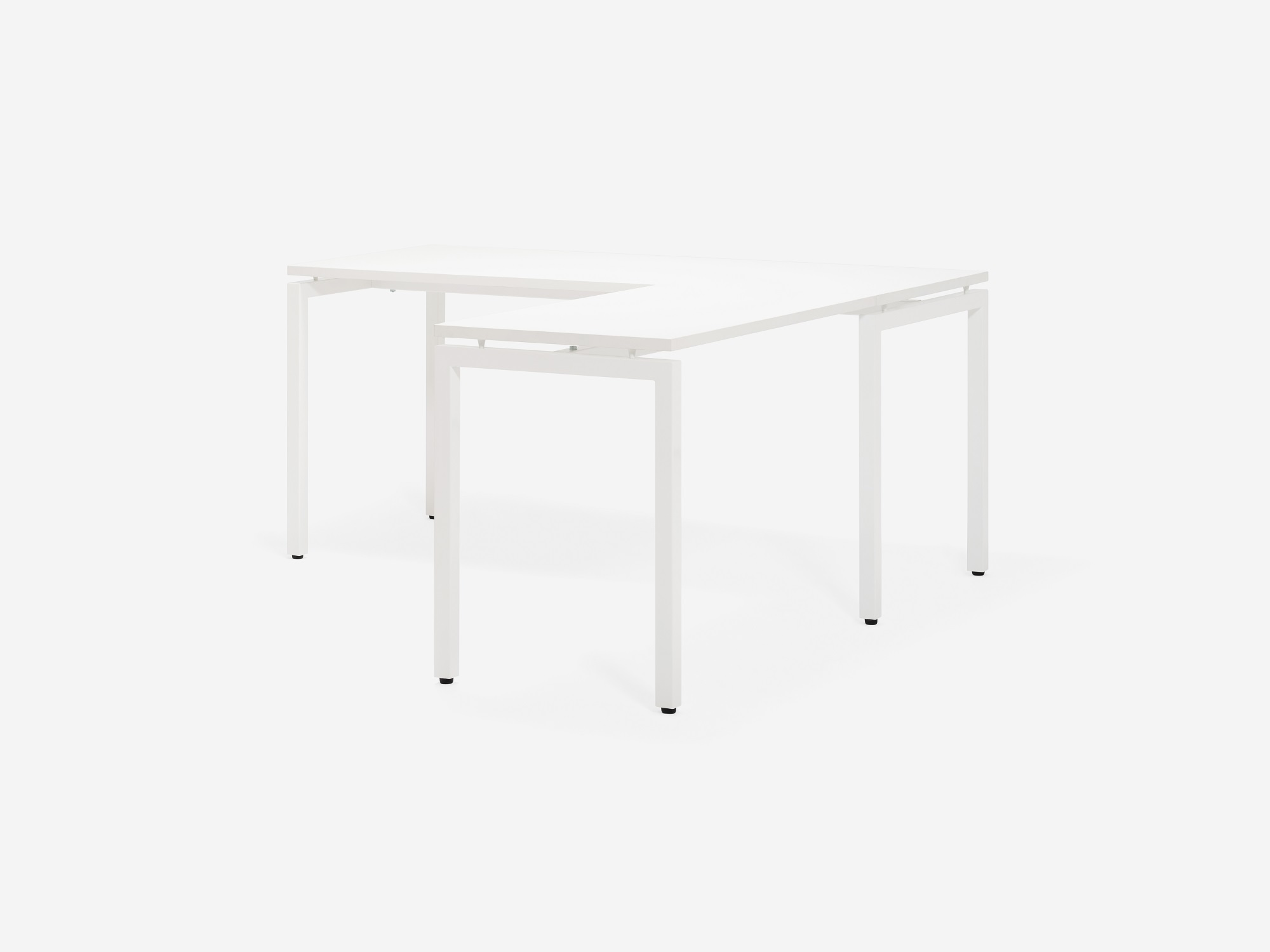 Back view of the Novah custom left hand l shaped desk with white top and white base